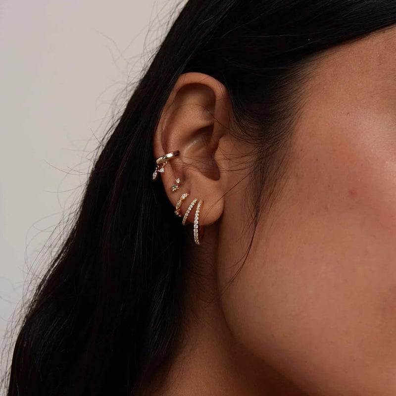 Obidos 14K Gold Plated Triple Huggie Illusion Stud Earrings | Double Huggie Hoop Earrings for One Hole | Gold Hoop Earrings for Women | Drop earrings - Image 4